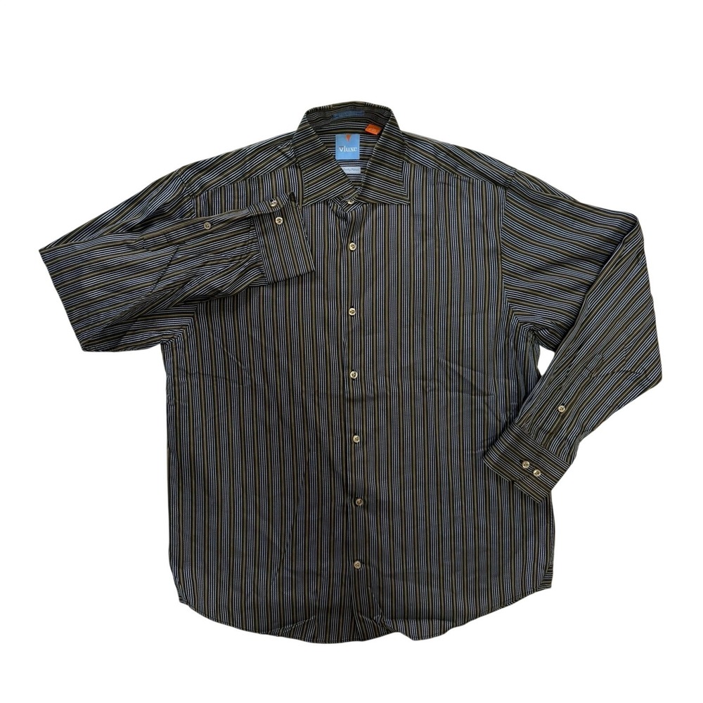 Vluxe by Lucky Brand Mens Large Button Down Shirt Striped Cotton European Fabric